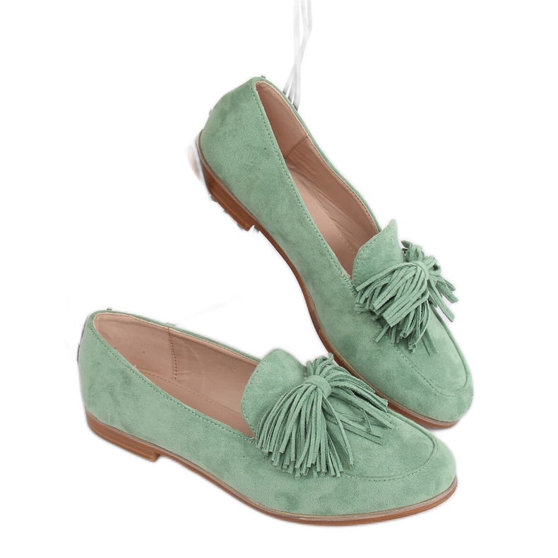 Mocassins femme verts à franges T357P Vert