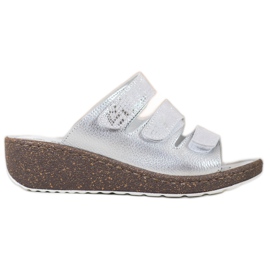 Goodin Pantoufles en cuir argenté gris