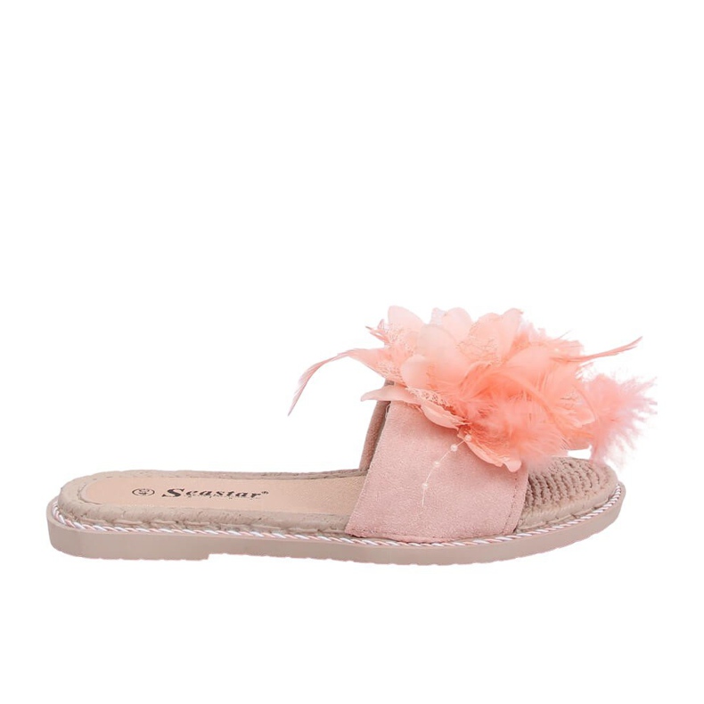 Chaussons femme rose avec plumes CK131P Rose