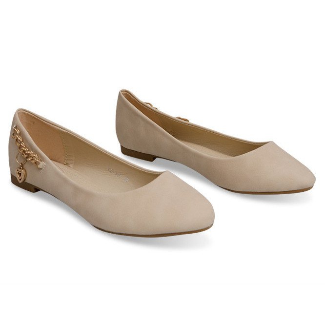 Ballerines avec chaîne en or et coeur Y20-90B Beige le noir