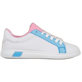 Ideal Shoes Baskets à la mode avec cuir écologique blanche bleu rose multicolore