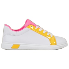 Ideal Shoes Baskets à la mode avec cuir écologique blanche orange rose multicolore jaune