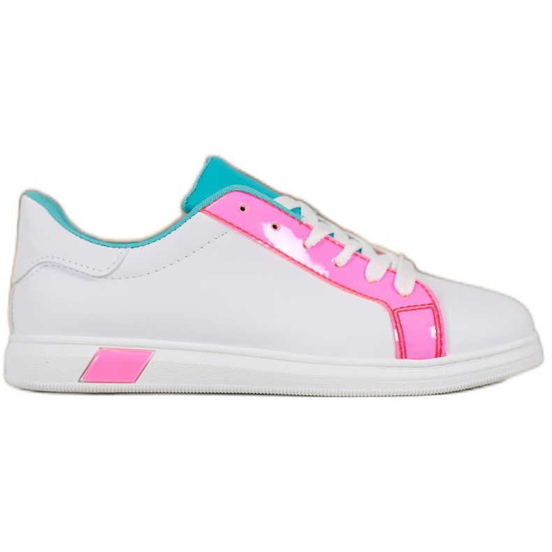 Ideal Shoes Baskets à la mode avec cuir écologique blanche bleu rose multicolore