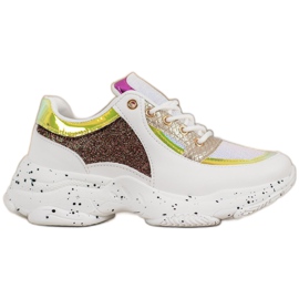 SHELOVET Baskets à paillettes sur la plateforme blanc jaune