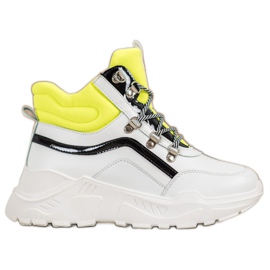 Ideal Shoes Bottes de mode blanche multicolore jaune