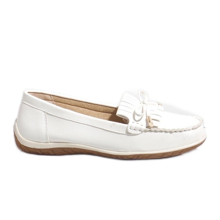 Mocassins ballerines blanches à franges MDM126