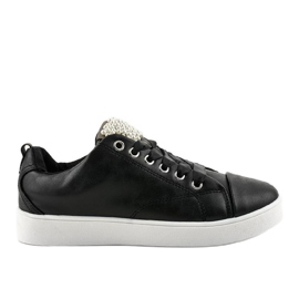 Baskets noires ornées de perles 373-Y le noir