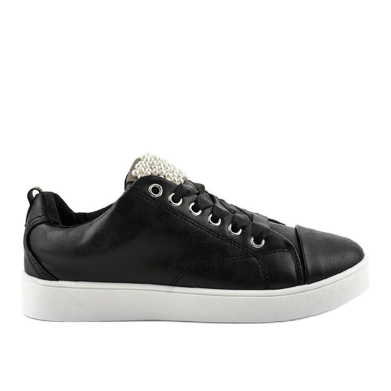 Baskets noires ornées de perles 373-Y le noir