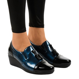 Chaussures compensées noires 7-9022 bleu marine