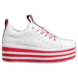 SHELOVET Baskets sur une plate-forme rayée blanc rouge