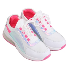 Chaussures de sport femme blanches F-3336 BLANC / FUSHIA rose