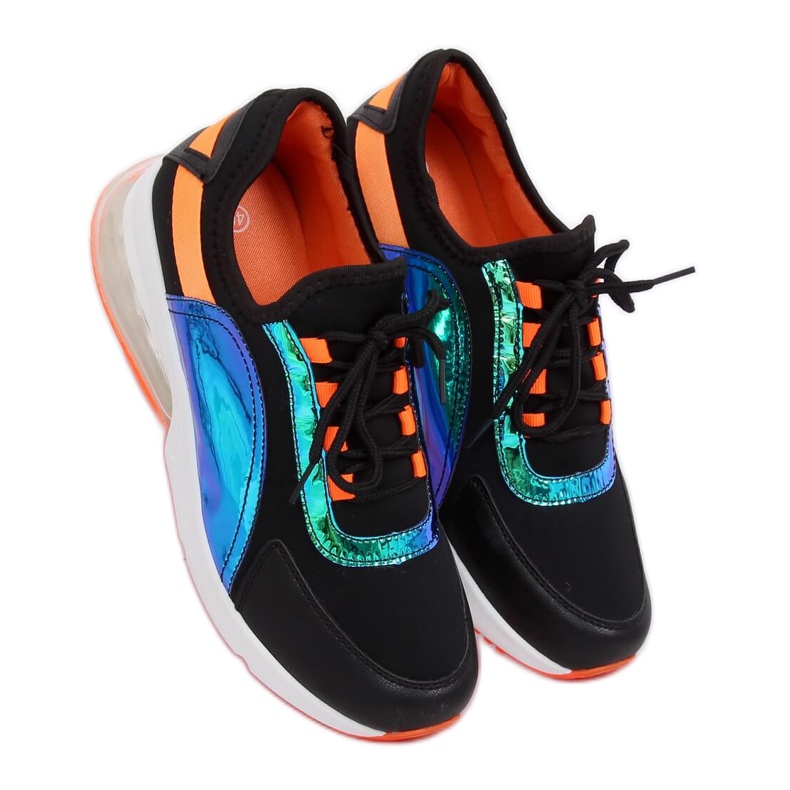Chaussures de sport femme noires F-3336 NOIR / ORANGE le noir multicolore