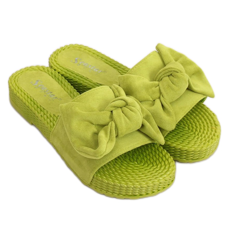 Pantoufles vertes pour femmes avec un nœud YQ225P Vert