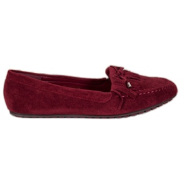 Ideal Shoes Bottes en daim à franges rouge
