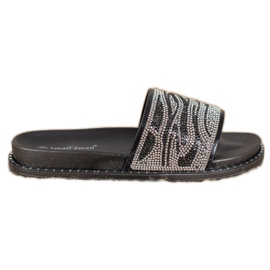 SHELOVET Pantoufles à la mode avec zircone cubique le noir gris SHELOVET Pantoufles à la mode avec zircone cubique le noir gris