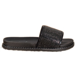 SHELOVET Pantoufles à la mode avec zircone cubique le noir