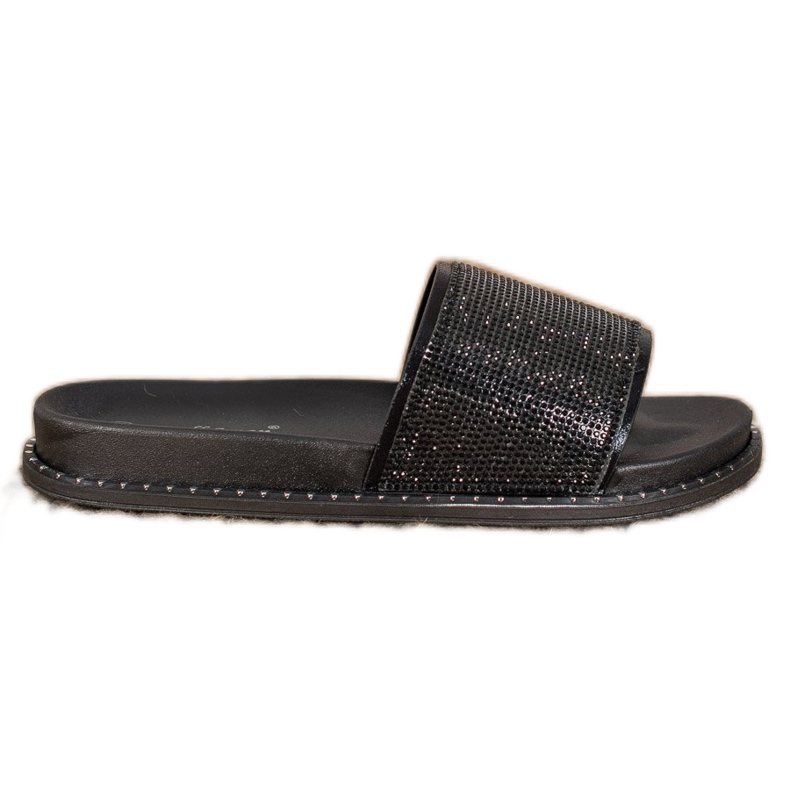 SHELOVET Pantoufles à la mode avec zircone cubique le noir