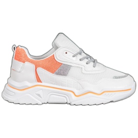 SHELOVET Sneakers sur la plate-forme avec des paillettes blanc orange