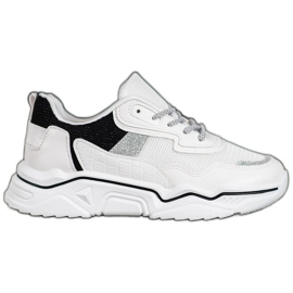 SHELOVET Sneakers sur la plate-forme avec des paillettes blanc noir