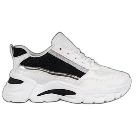 SHELOVET Baskets élégantes à paillettes blanc noir