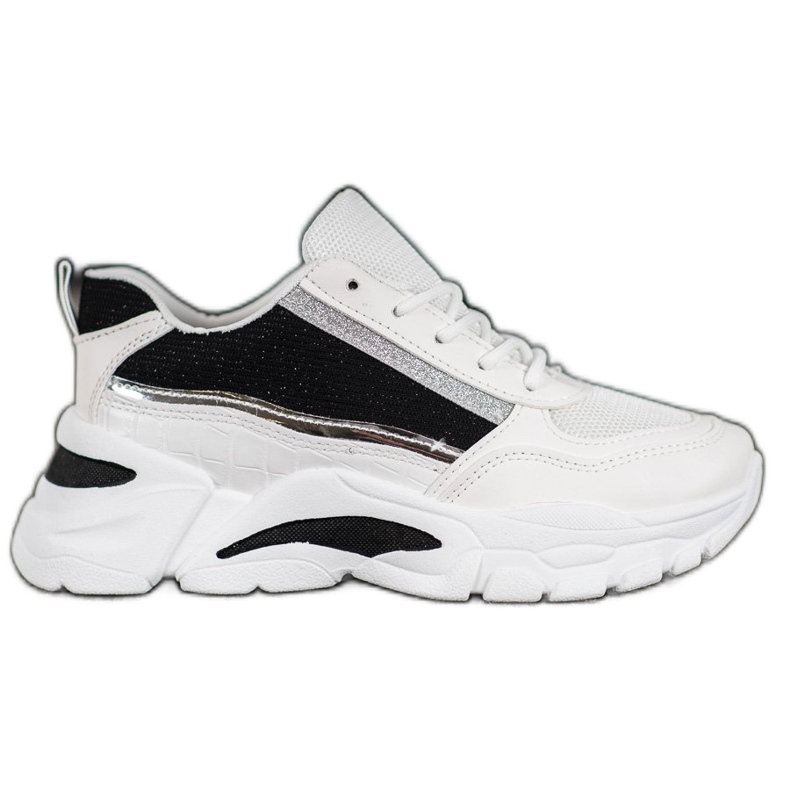 SHELOVET Baskets élégantes à paillettes blanche le noir