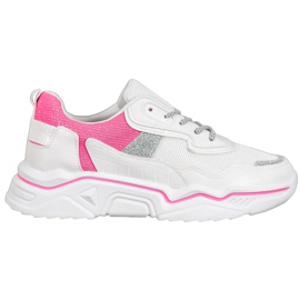 SHELOVET Sneakers sur la plate-forme avec des paillettes blanc rose