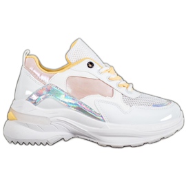SHELOVET Baskets élégantes en cuir écologique blanc multicolore