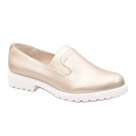 Chaussures à enfiler dorées sur la plate-forme XC683-3