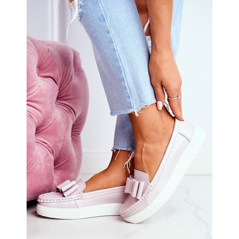 S.Barski Mocassins femme en cuir rose LR92036