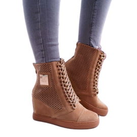 LU BOO Chaussures camel, baskets femme ajourées B-3EA brun