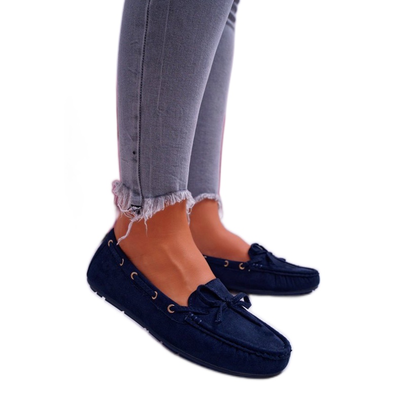S.Barski Mocassins femme en daim bleu marine KJD-S2