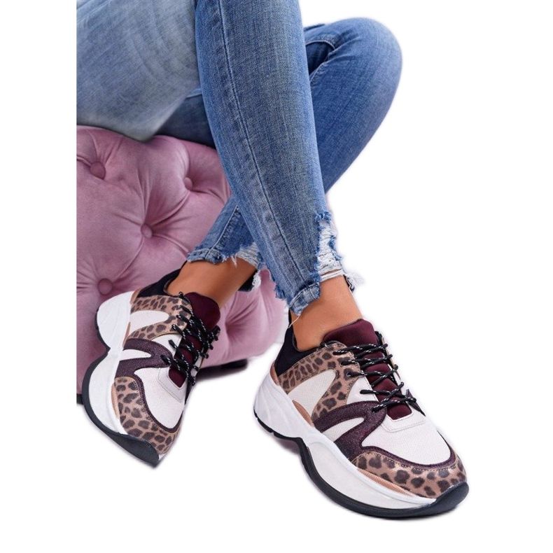 Chaussures de sport blanches, baskets léopard FY091-3 brun multicolore
