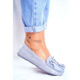 S.Barski Mocassins femme bleus en daim A199-C