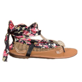 SHELOVET Sandales nouées à l'ananas noir multicolore