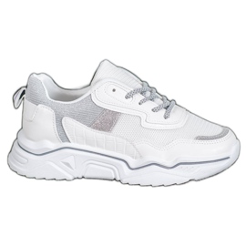 SHELOVET Sneakers sur la plate-forme avec des paillettes blanche