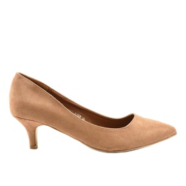 Escarpins marron sur le talon YS-8703 beige doré