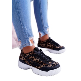 NFR Chaussures de sport noires, baskets léopard B-02 brun