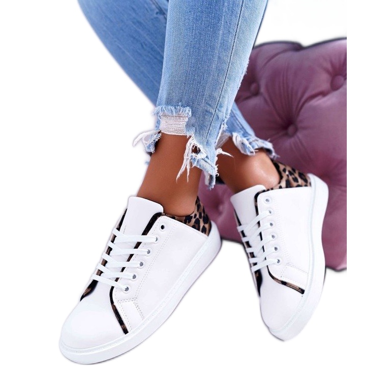 FRJ Baskets Femme Lumière Blanche à imprimé léopard