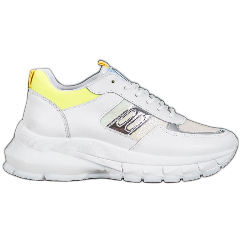 SHELOVET Baskets en cuir écologique à la mode blanche argent jaune