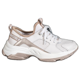 Goodin Baskets en cuir ajouré blanche jaune