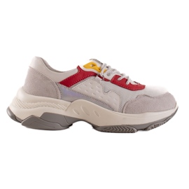 Goodin Baskets confortables en cuir blanche gris multicolore