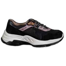 Goodin Baskets confortables en cuir noir