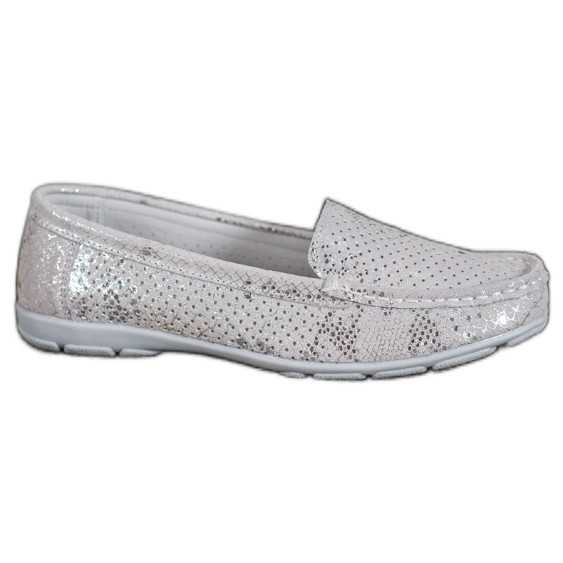 Goodin Mocassins en cuir argenté gris