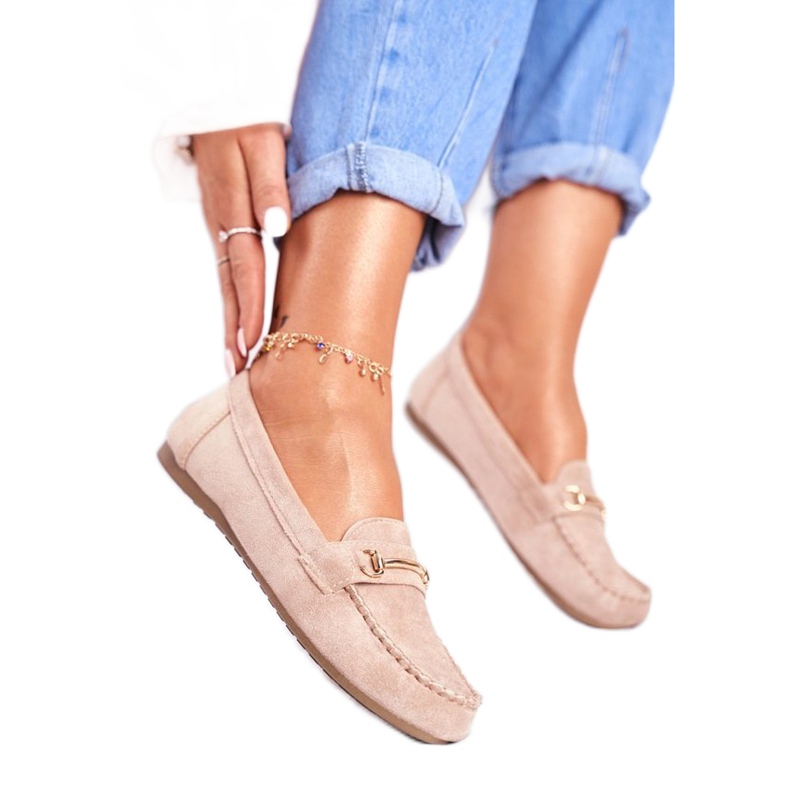 BUGO Chaussures femme beiges avec mocassins en daim 99-01A