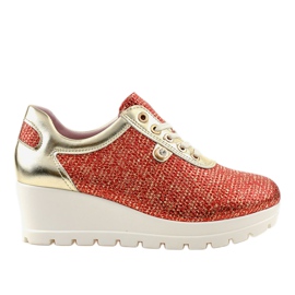 Baskets compensées à la mode rouges JFL663-3