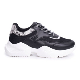SEA Chaussures de sport noires pour femmes en peau de serpent BL192