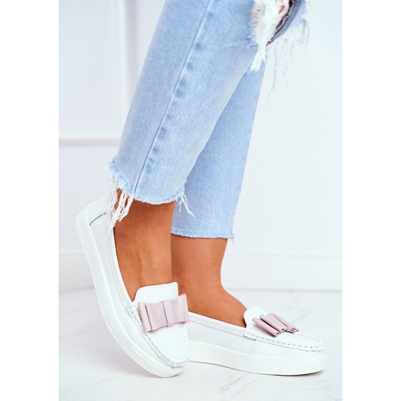 S.Barski Mocassins femme blanc et rose LR92035