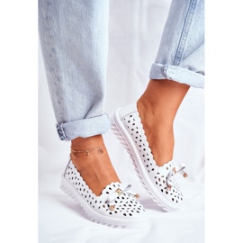 S.Barski Mocassins en cuir ajouré blanc LR71515