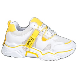 SHELOVET Baskets mode pour femmes blanche jaune