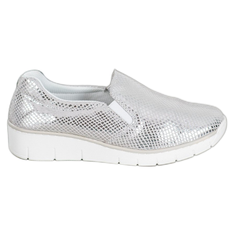 Filippo Slipons d'argent sur une cale gris Filippo Slipons d'argent sur une cale gris